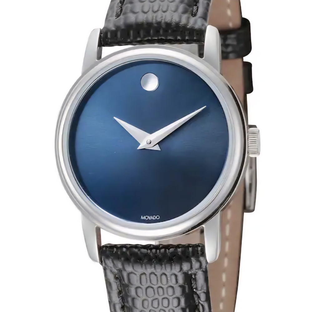Movado Silver and Blue Dial Watch with Black Strap-BRAND NEW